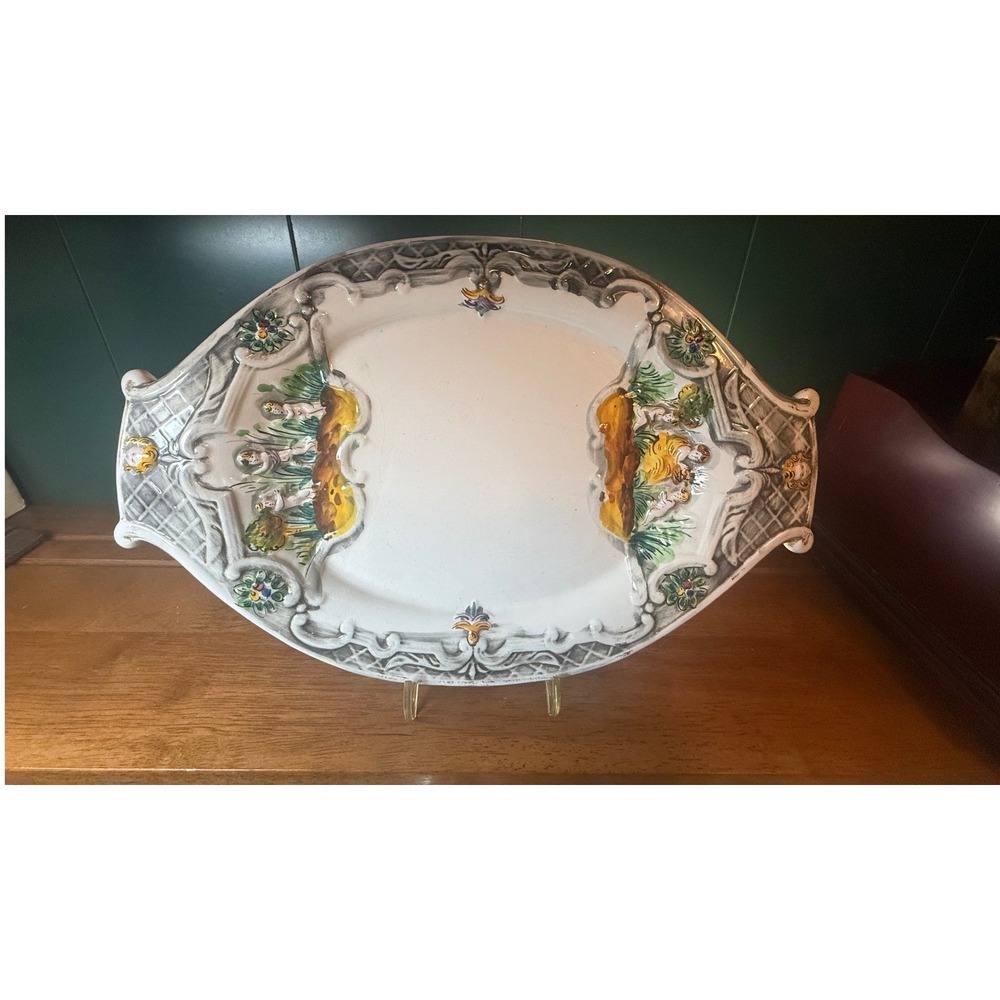 Vintage Pereiras Valado Portugal Majolica 16" Oval Serving Platter Fruit Relief